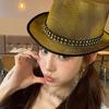 Eye Catching Rhinestones Tall Hat Cosplay Hat Stage Show Hat Halloween Costume Ceremony Hat Evening Party Magicians Hat