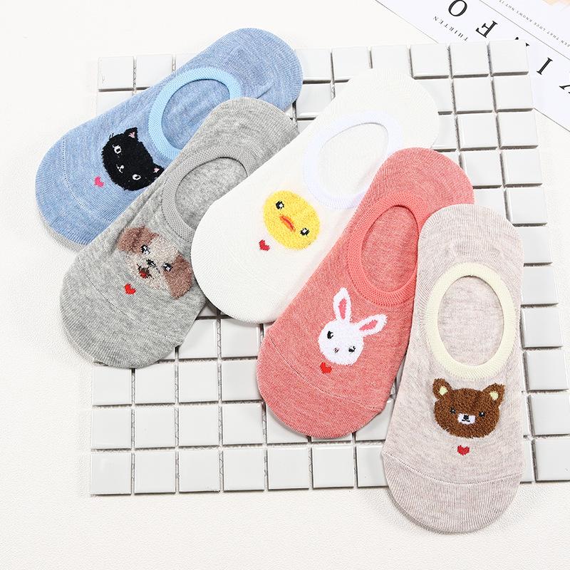 5 Pairs/lot Cute Harajuku Animal Socks Women Summer Korean Cat Bear Rabbit Funny Low Cut Ankle Sock