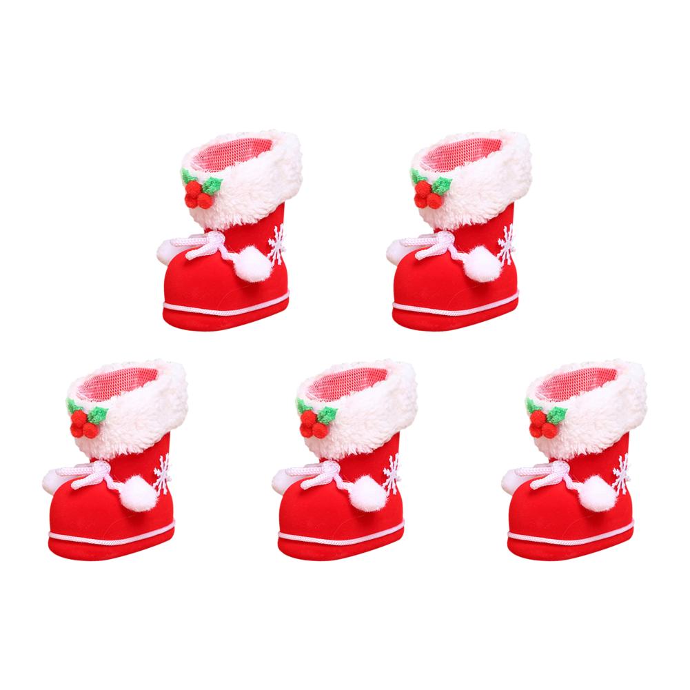 

5Pcs Christmas Candy Boots Bag Little Red Boots Creative Sugar Storage Bags Mini Festival Theme Home Decoration Xmas Supplies