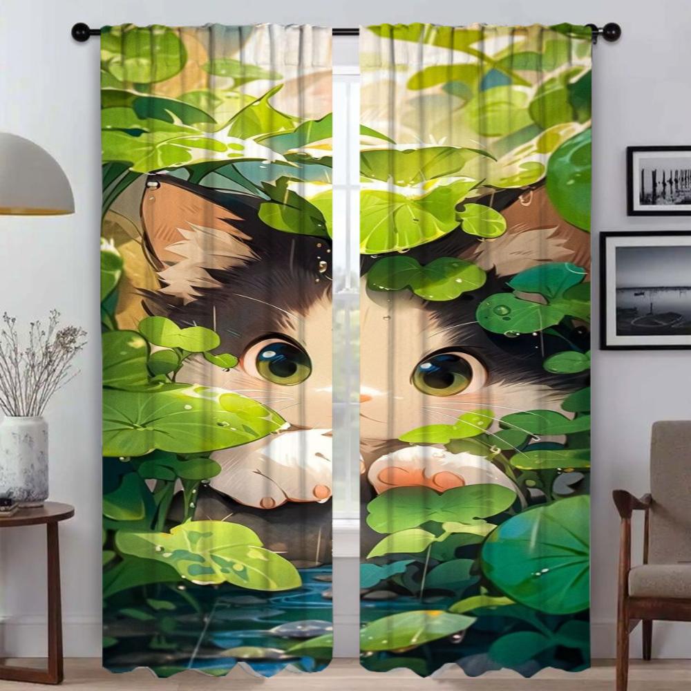Niedliche Cartoon-Katzenvorhänge für Wohnzimmer Vorhang für Zimmer 2 Paneele Jalousien Halloween Dekoration Raumteiler Heiminnenraumvorhänge