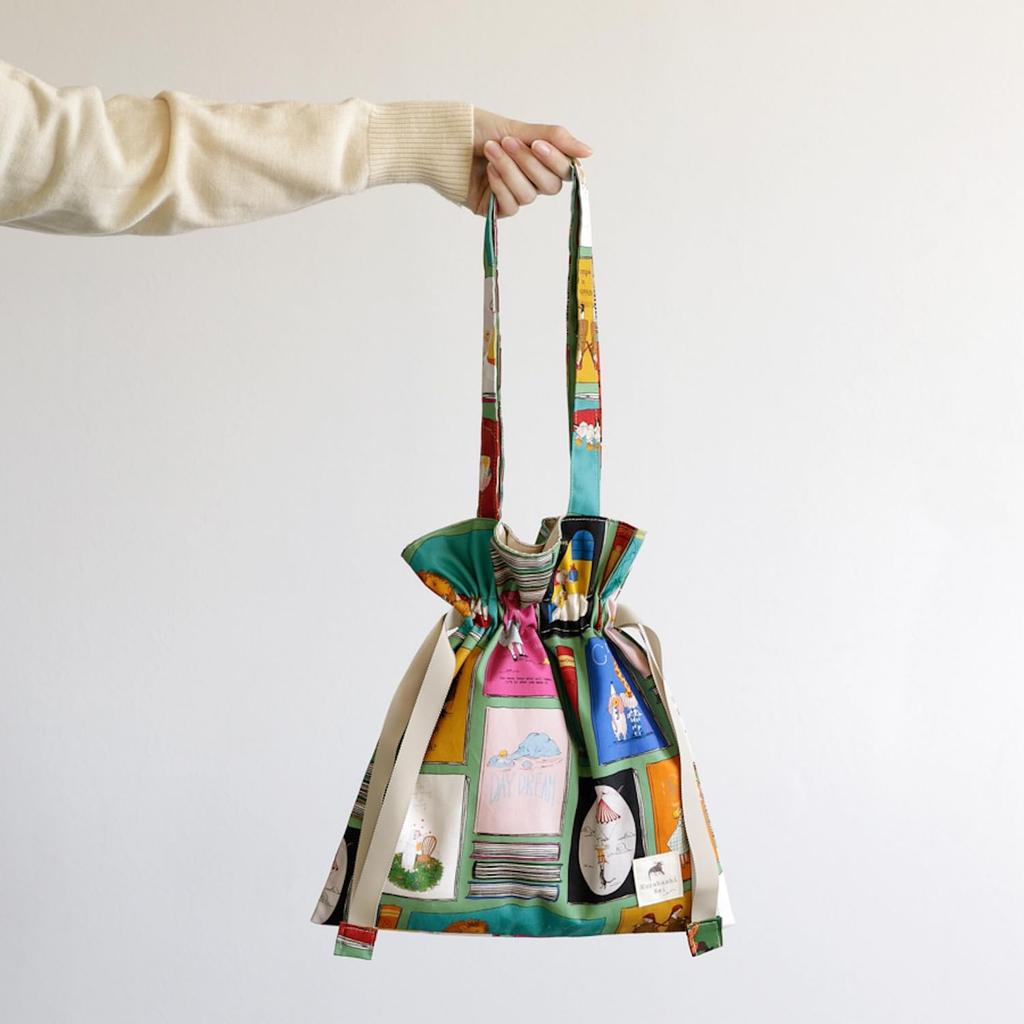 Drawstring Tote Bag Once Upon a Time SKRF0812 Made In Japan Completed Fabric Bag Cute Bag for Adults Goods Tote Bag Pouch Pochette [Kurahashi Rei]