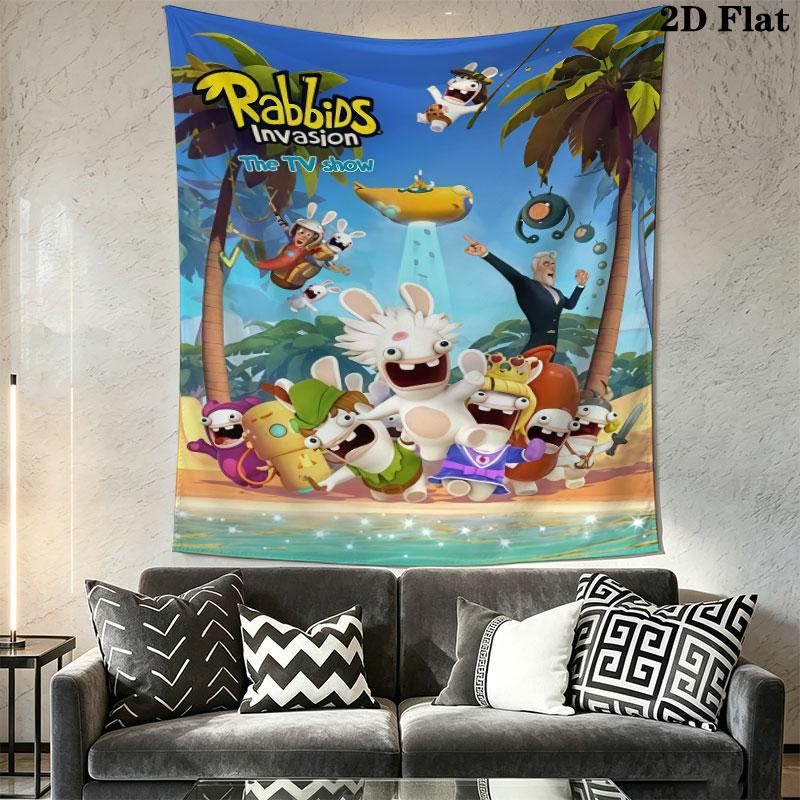 Rabbids Invasion Glow Wall Hanging Printed Fabric Blanket Decorative Tapestries for Bedroom Living Room Home Decor