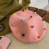 Korean autumn and winter warm wool beret women girls woolen warm painter hat female cute colored ball dot pumpkin cap Japanese