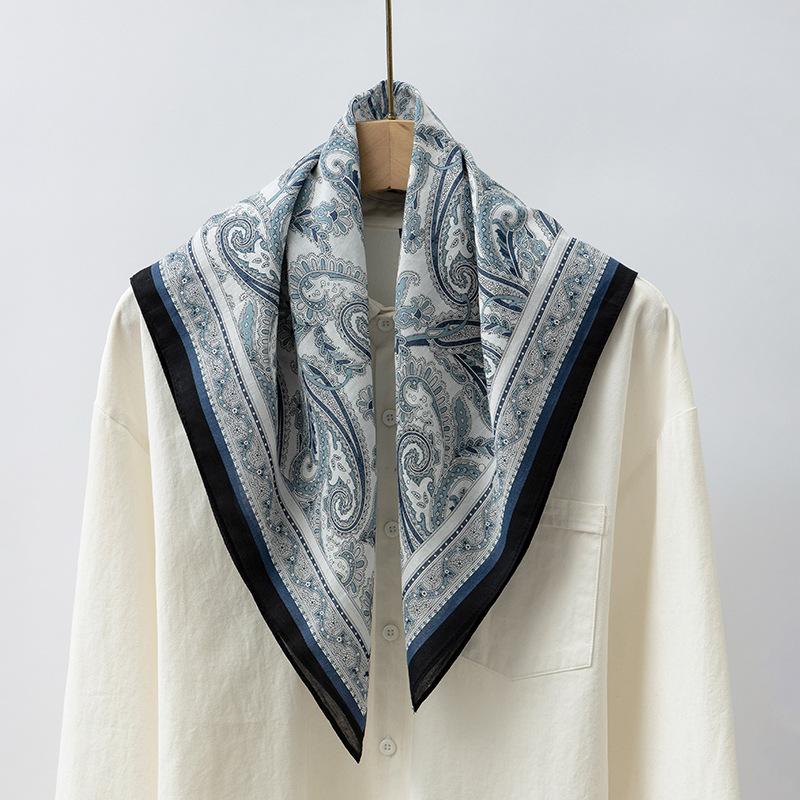 Spring New Silk Silk Cotton Blended Silk Scarf Women's Versatile Foreign Style 71 Chinese Square Scarf Scarf Neck Protection Small Scarf