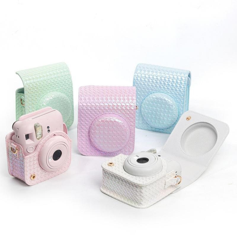 Měkké pouzdro na fotoaparát PU kožený kryt s ramenním popruhem pro instantní fotoaparát Mini12