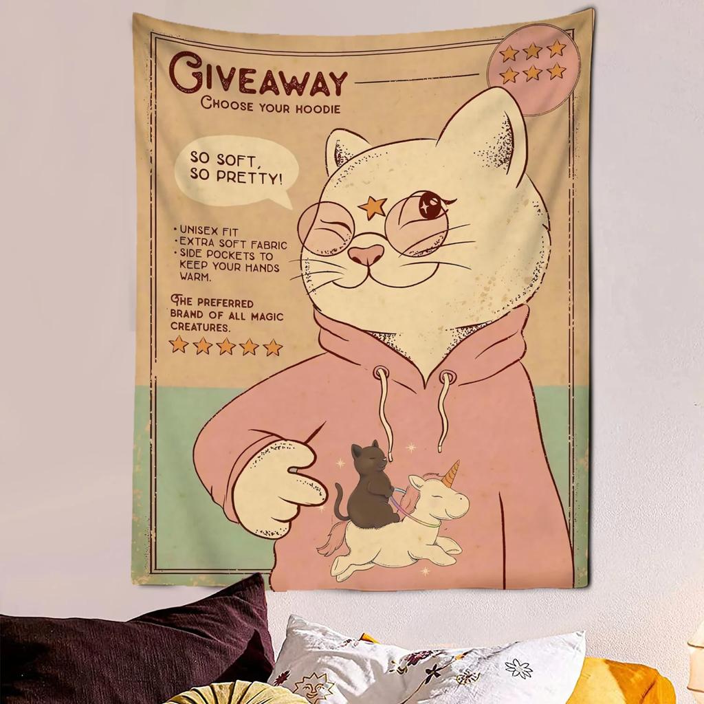 VIKAMA Adorable Cat Tarot Tapestry Cute Cartoon Wall Art Perfect for Bedrooms Dorm Rooms and Living Rooms
