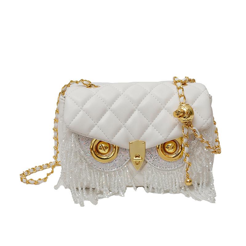 Xiaoxiangfeng diamond bag 2025 new European and American fashion rhinestone fringed shoulder bag women's owl small square bag