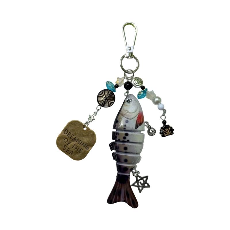 Innovative Fishing Baits Inspired Keychain with Dynamic Structure Sea Star and Beads Key Holder Everyday Accessory