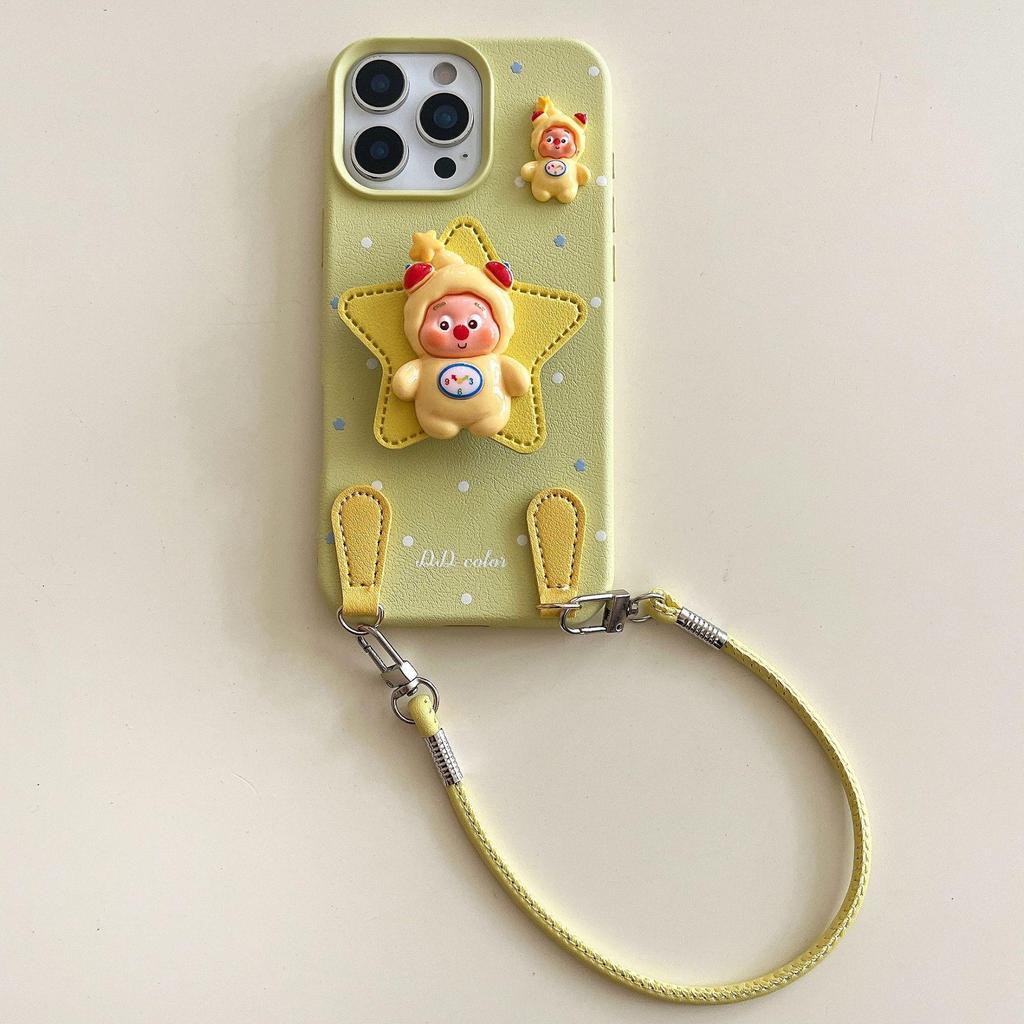 Tecknad Stjärnman iPhone-skal: Kompatibel med iPhone 13-16, Konstläder, Fallsäker, Snodd ingår, Passar Apple 17 Pro