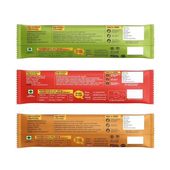 Chaizup Dimtee 1 Min Instant Assorted Tea Pack - 30 Sachets | Masala, Elachi & Adrak Flavours | 30 Servings | 375g (3 Packs, 10 Flavours Each)