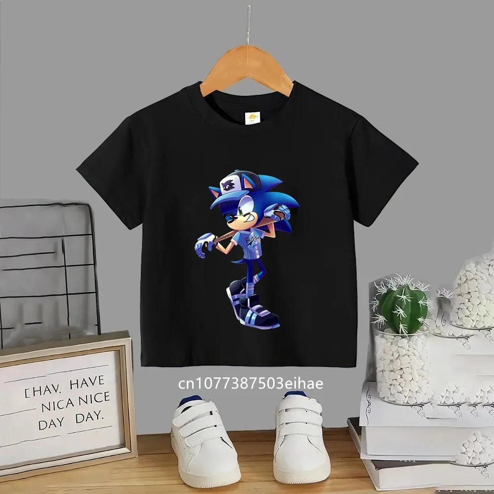 Japanese Cute Sonic Cartoon Print Boys TShirt Summer Short Sleeved Fashion Casual Top Breathable Daily Clothes for Little Kids