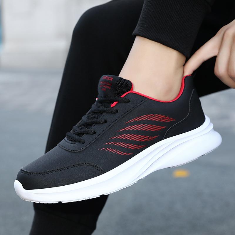 Men's shoes winter leather sneakers men's waterproof casual sneakers soft sole anti-work casual running shoes spring single shoes
