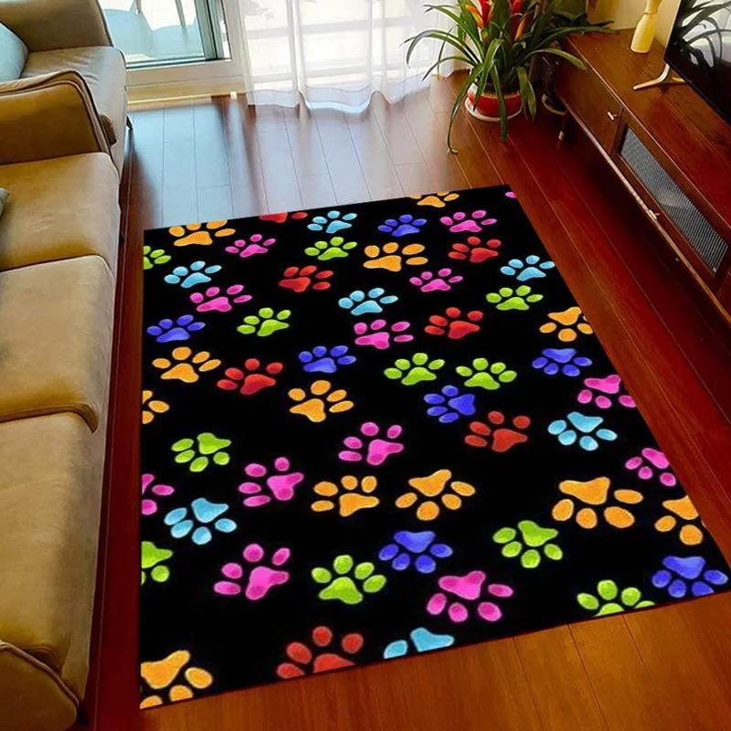 Cartoon Animal Paw Print Carpet Farmhouse Style Indoor Floor Mat Non Slip Area Rug for Living Room Home Decor Entrance Doormat