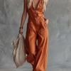 2026 new Amazon independent station European and American casual fashion western style V-neck front buckle sleeveless linen jumpsuit