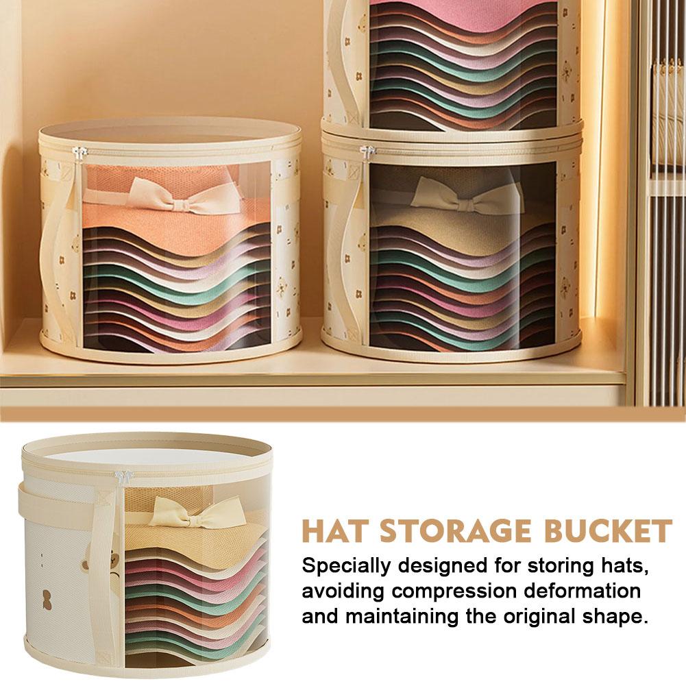 Hat Storage Bucket, Clothing Hat Travel Organizer, Bag Brim Clear And Round Handle Foldable Storage Window With Hat P6W3
