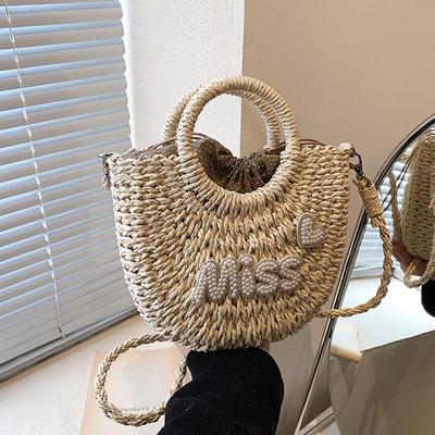 Nouveau Sac à Main d'Été Sac en Paille Fait Main Sac à Main Mode Sac à Bandoulière Mode Sac pour Femmes Sac à Main Couleur Unie Doux Sac Décontracté