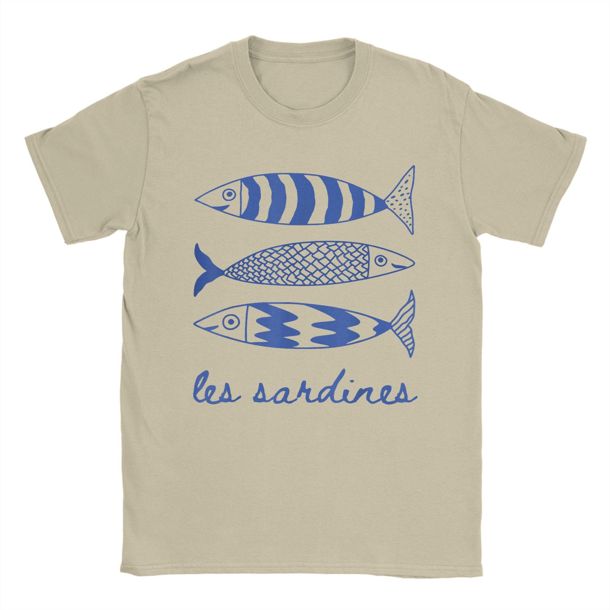 

Футболка с изображением консервированной рыбы Les Sardines, забавная футболка из хлопка для мужчин, забавные футболки с круглым вырезом, футболки с изображением рыбака, классические футболки с коротким рукавом S хаки