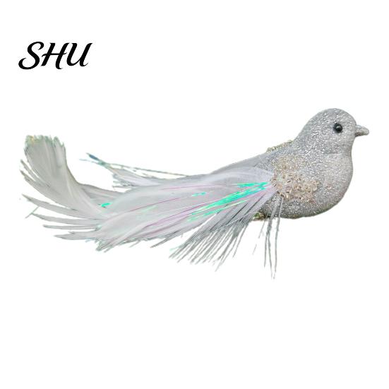 Glitter Feather Bird Ornament Sparkling Design with Clip Cute For Home Christmas Tree Decoration Festive Charm for Lightweight Plastic