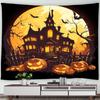 Halloween Decorative Tapestry Pumpkin Lantern Wall Hanging Full Moon Gothic Castle Ghost Bat Tapestry Home Room Decoration