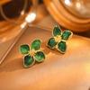 Vintage Green Flower Earrings For Women Korean Vintage Zircon  Boho Wedding Stud Earrings Pendientes