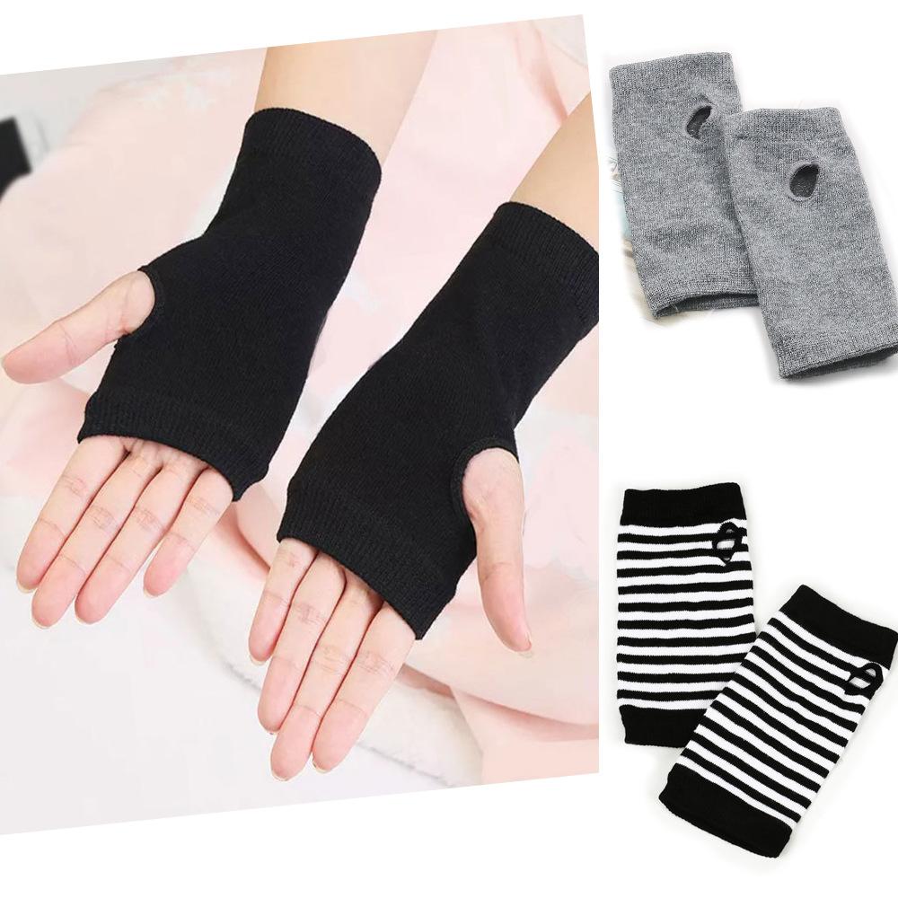 Spring and summer cotton gloves, half-finger sports dew gloves, knitted short men's and women's autumn and winter thin DIY arm cover