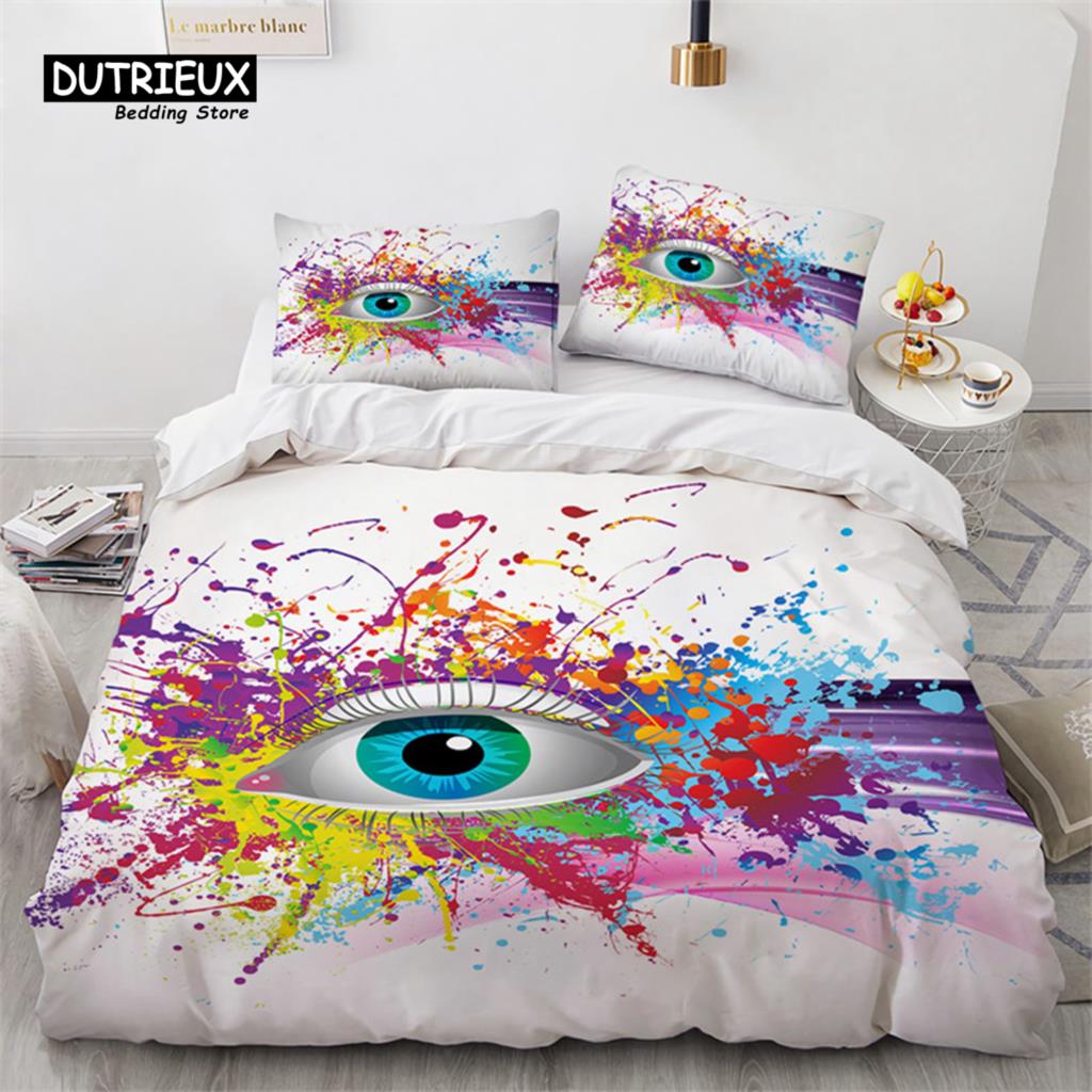 3D Barevný Oči Povlak na přikrývku Mikrovlákno Vintage Vševidoucí oko Tetování Povlak na přikrývku Boho Mandala Ložní souprava Plná Jednolůžková King Size
