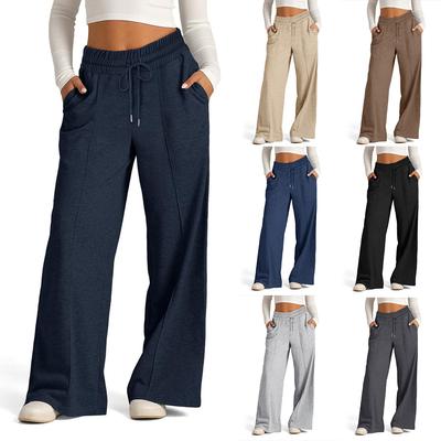Women's Stranding Solid Color Waist Waist Fashion Wide Leg Casual Pants