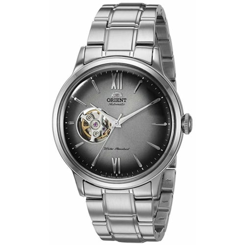 

Orient Men s Helios Stainless Steel Watch, Japanese Automatic/Manual Winding, Open Heart Display, Gray, Modern Style
