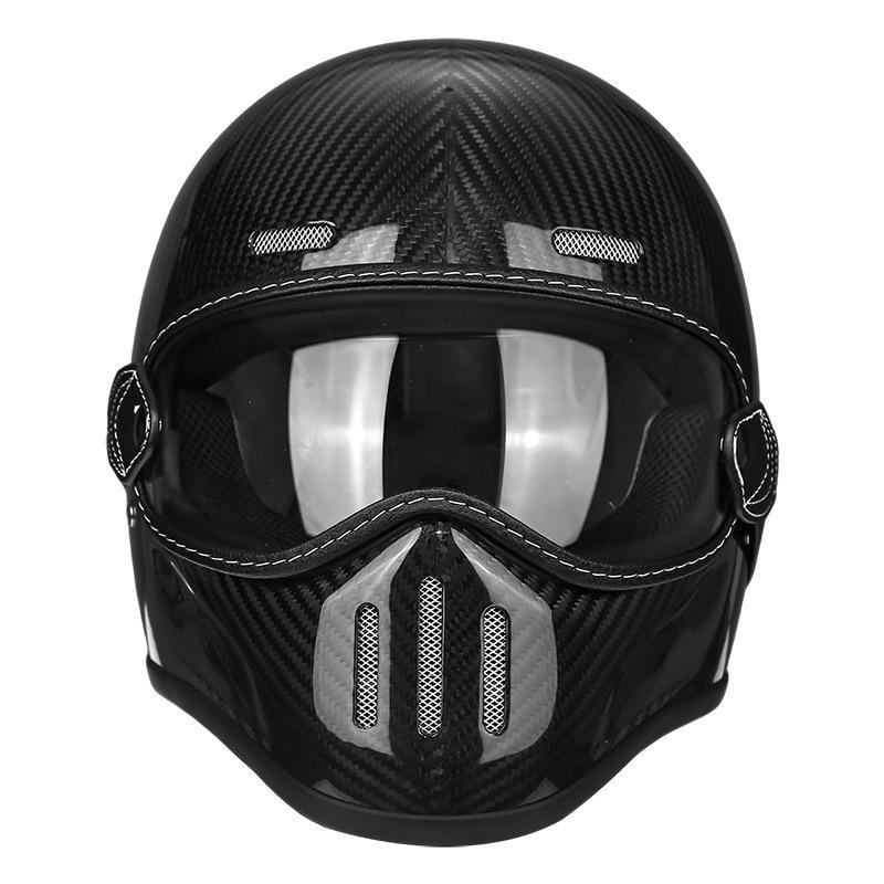AD Retro Carbon Fiber Fiberglass Motorcycle Helmet for Cruiser, Scooter, and Moped