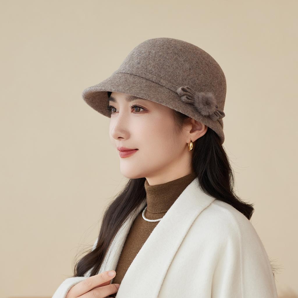 Autumn and Winter New Woolen Basin Hat Women's Outdoor Warm Fashion Fisherman Hat