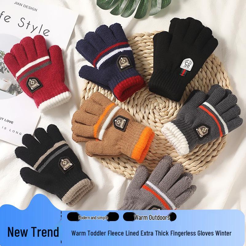 Winter Children's Fingerless Wool Gloves - Boys' Warm Five-Finger Design with Newcomer Discount