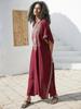 EDOLYNSA Wine Red Women Embroidered Kaftan Robe Long Dress Outfit Soft Boho Vacation Relaxed Beach Wear Lounge Wear Moo Moo Dress Q1654