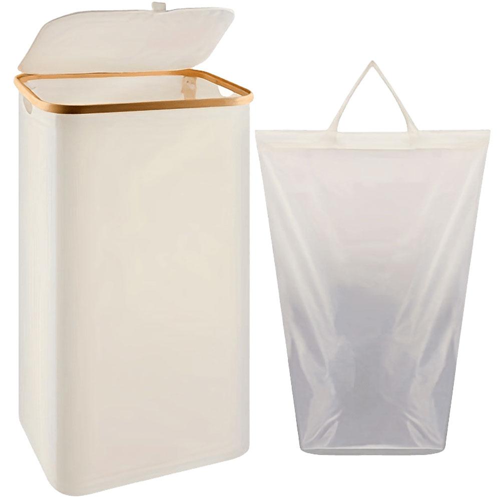 Foldable Laundry Hampers with Lid & Inner Bag Clothes Storage Basket Bamboo Handles Bathroom Laundry Basket Bathroom Accessories