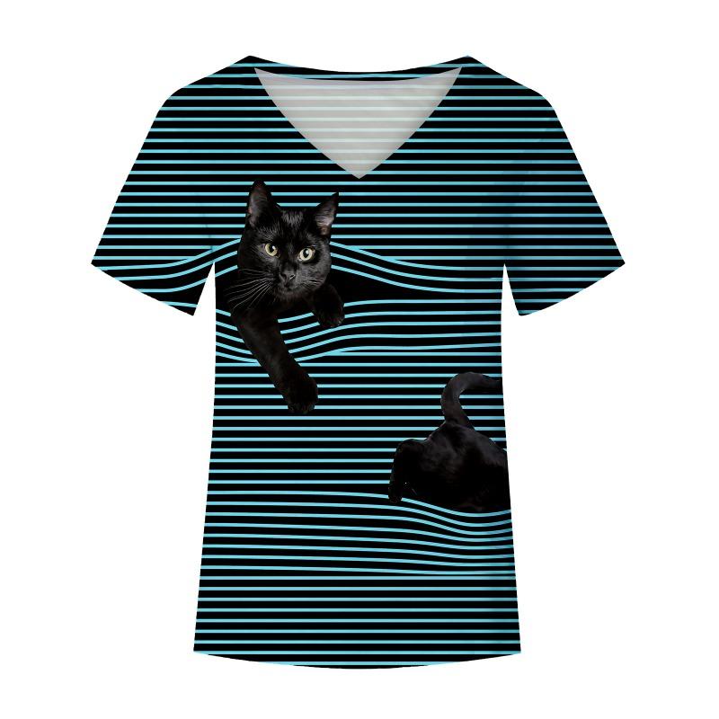 

Футболка с принтом Shattered Cat, женская футболка с короткими рукавами и V-образным вырезом 3XL