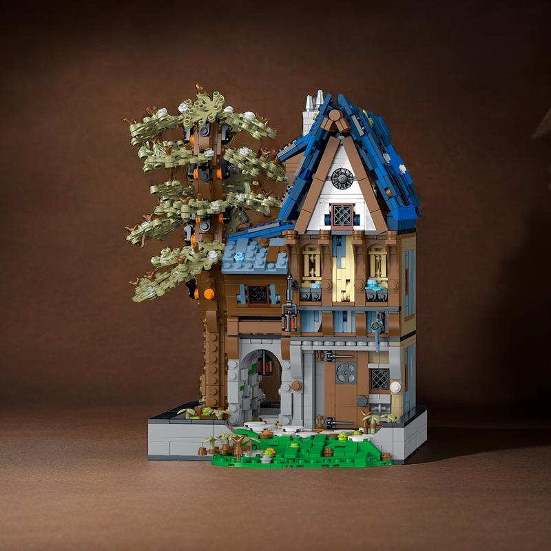 

Средневековая кузница, волшебный дом, таверна, строительные блоки, вид на город и улицу, набор кирпичей для взрослых, настольные украшения, детская игрушка в подарок