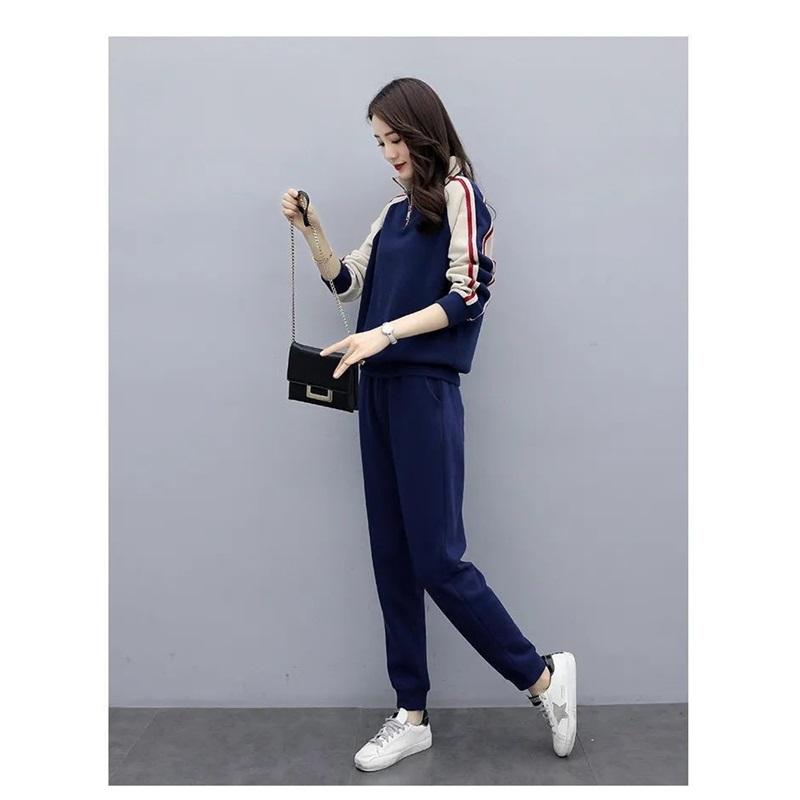 Women's 2 Piece Fleece Lined Tracksuit Half-Zip Color Block Sweatshirt & Jogger Pants