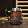 New Viking Imitation Wood Resin Beer Mug Retro Handmade Large-capacity Stainless Steel Liner Wine Glass Beer Jugs Bar Drinkware