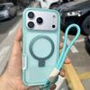 Luxury Magnetic Charging Matte Ott Anti-fall Case For iPhone Air 17 16 15 14 Plus Pro Max TPU+PC With Stand & Hand Strap Shell