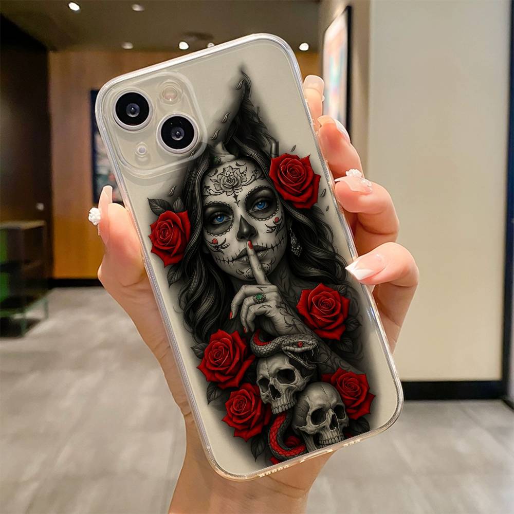 

Catrina Skull Girl Mexican Phone Case For iPhone 17 16e 16 15 14 13 12 11mini Pro Max X XR XSMAX 8 7 Air Plus Soft Cover iPhone15pro