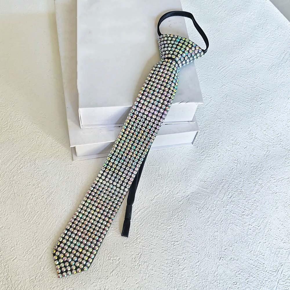 Black Full Rhinestone Tie Choker Pre-tied Tie Y2K Punk Style Long Necktie Students