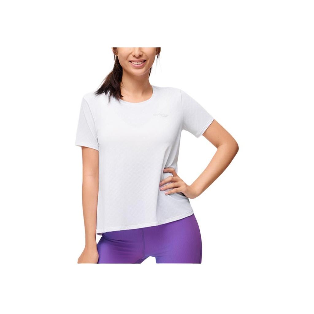 SAUCONY Logo Letter Back Slit Design Round Neck Short Sleeve T-Shirt Women T-Shirt Pearl-White SC1249033B-WT02