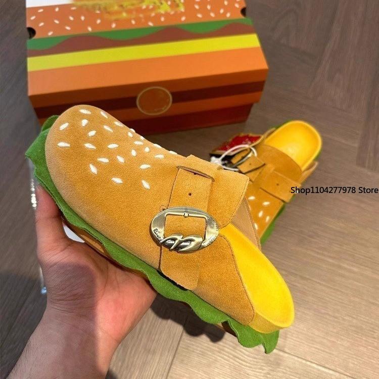Mode Kreativ Cartoon Burger Aussehen Herren- und Damen Bocken Schuhe 2025 Sommer Neu Dicke Sohle Bequem Lässig Lazy Slipper