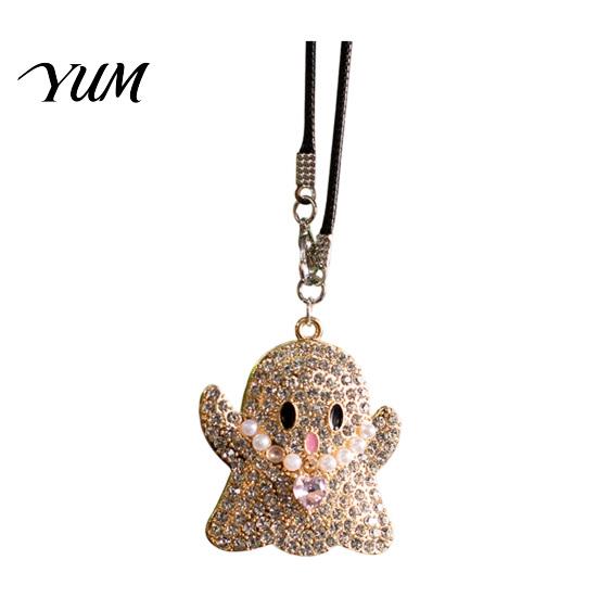 Festive Vehicle Accessories Halloween Ghost Bling Car Hanging Accessories, Faux Crystal Rear Mirror Ornament View Charm, Auto Interior Pendant
