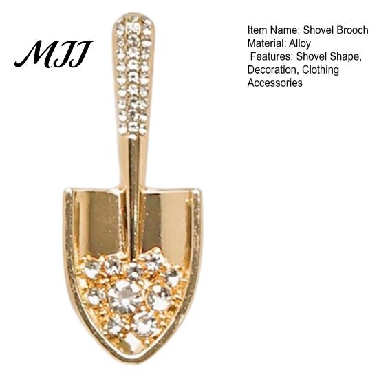 Oxidation Resistant Pin Mini Rhinestone Shovel Brooch, Men Women Golden Lapel Pin, Accessory Decorative Badge Jewelry for Clothes Bag Hat Scarf