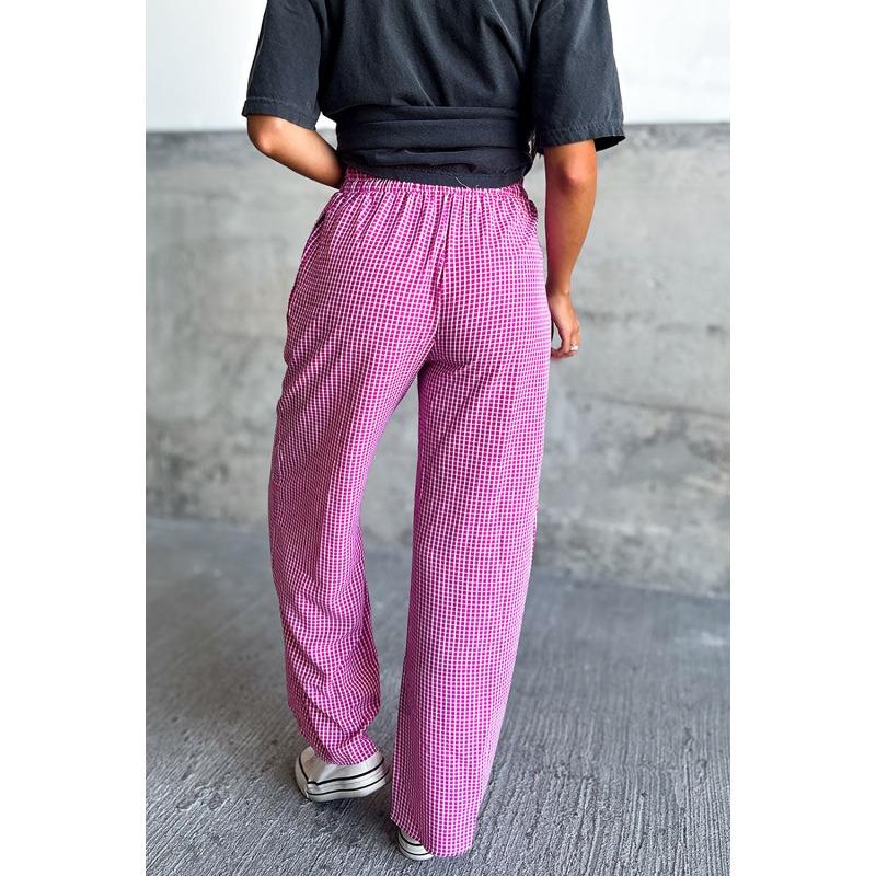 Dámská móda Ležérní kostkovaný potisk Kalhoty s vysokým pasem Kalhoty a Capri