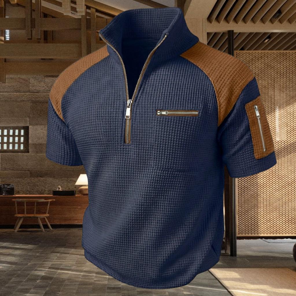 

Men s Summer Amazon POLO Shirt with Zipper Pocket, Men s Stand-up Collar Sports Polo Shirt, Men s Short-sleeved T-shirt 3XL темно-синього кольору