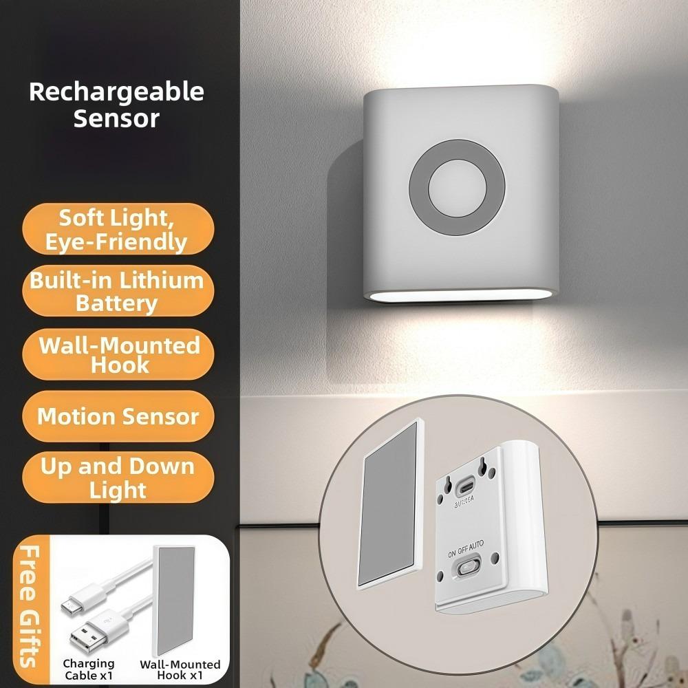 Rechargeable Motion Sensor Light LED Energy Saving EU US Plug Wireless Night Light Wall-mounted Warm White Light Wall Lamp