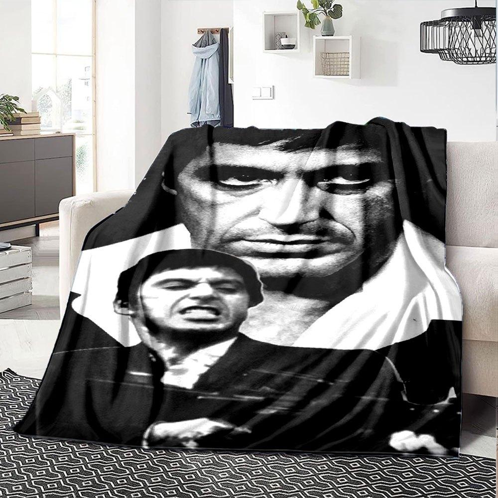 1pc Scarface-Inspired Flannel Blanket - Soft Cozy All-Season Throw for Bedroom, Sofa, Camping, Travel - Perfect Gift for Movie FansB30