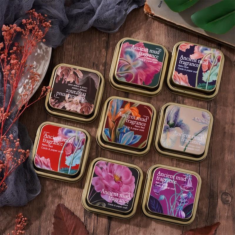 Classic Retro Color Ink Pad Color Handbook Seal Student DIY Ink Pad Iron Box Ancient Mud Fragrance Oily Ink Felt Stamp Pad Set