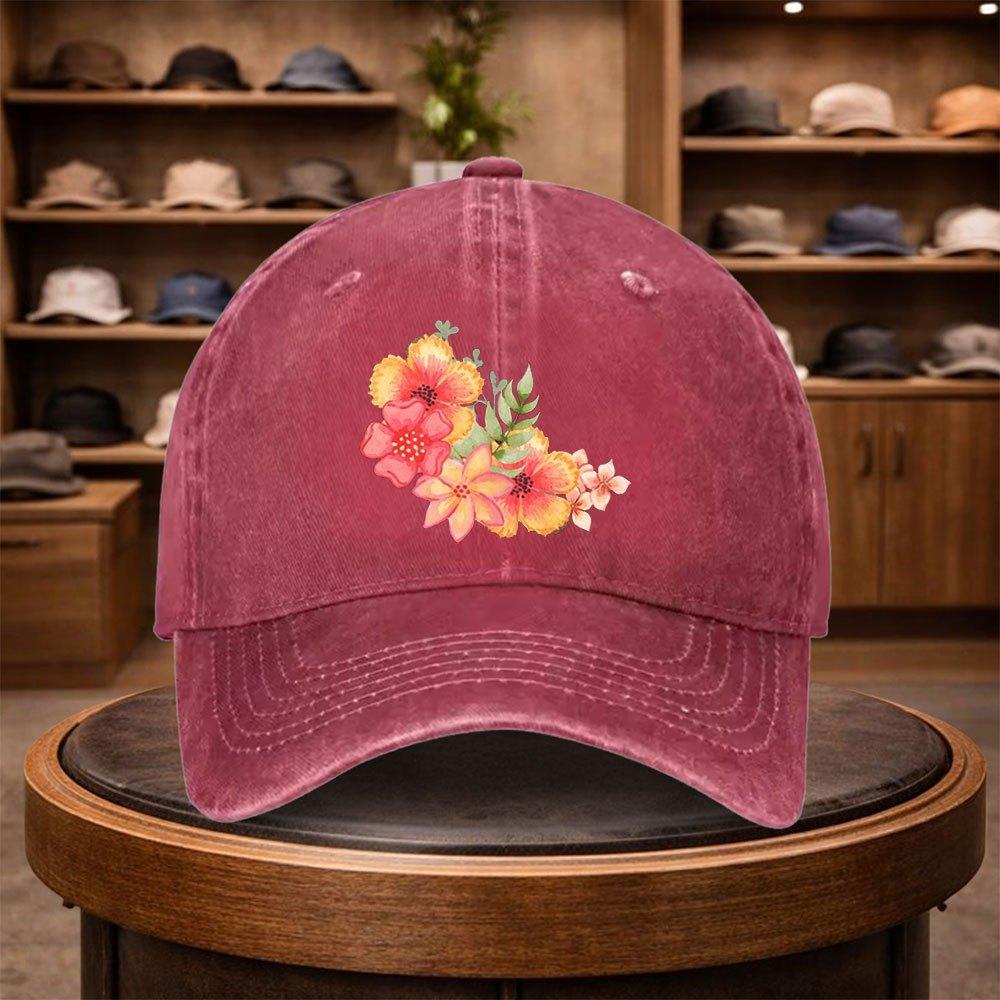 Mens Floral Botanical Vibrant Flower Baseball Cap Outdoor Fashion Adjustable Casual Hat Urban Style Lightweight Fashionable